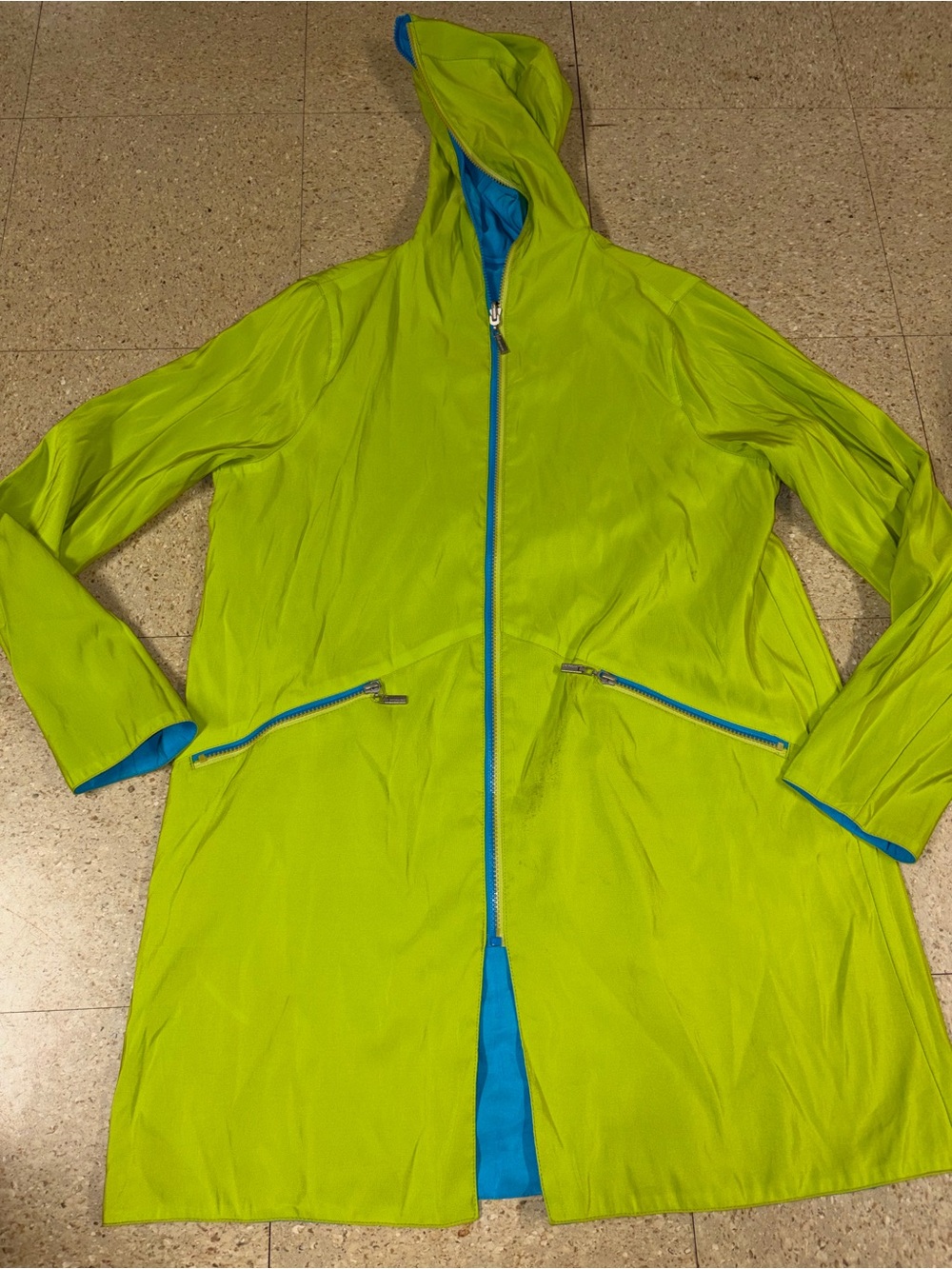 Mycra Pac Now Green Blue Reversible Raincoat Coat & Tote Bag Lightweight S/M USA